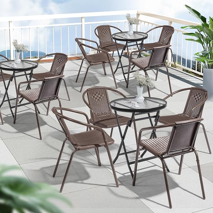 VINGLI PE Rattan Outdoor Dining Chairs Set of 1, Plastic Stackable Patio Chairs - Image 8