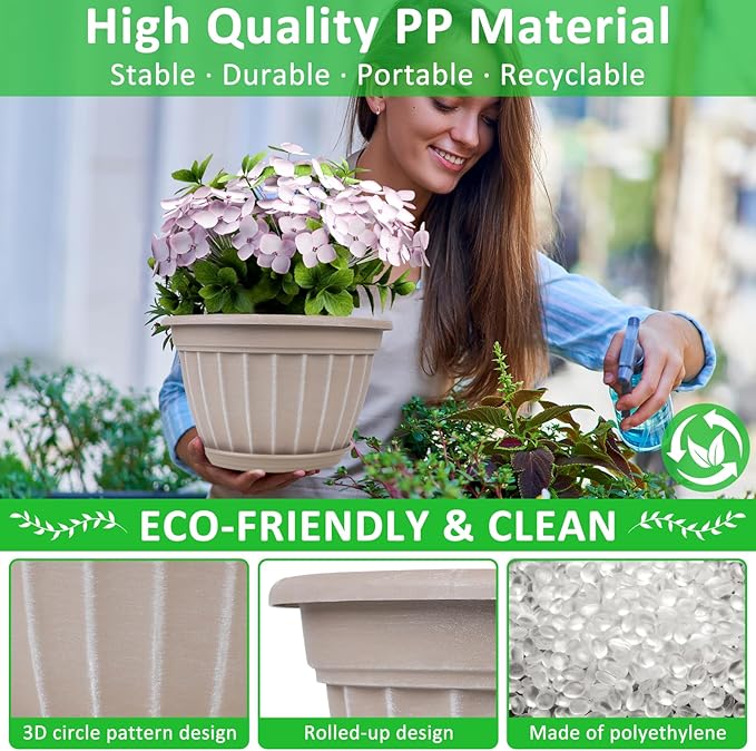 FGstyle 10 Inch Plants Pot, 4 Pack Flower Pots, Planters Pot - Image 2
