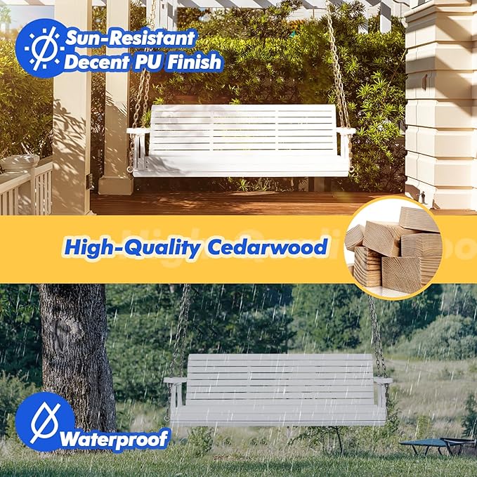 VINGLI Upgraded Patio Wooden Porch Swing - Image 5