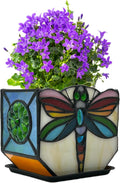 Handcrafted Stained Glass Dragonfly Planter, Decorative Indoor Flower Pot by Entlityful