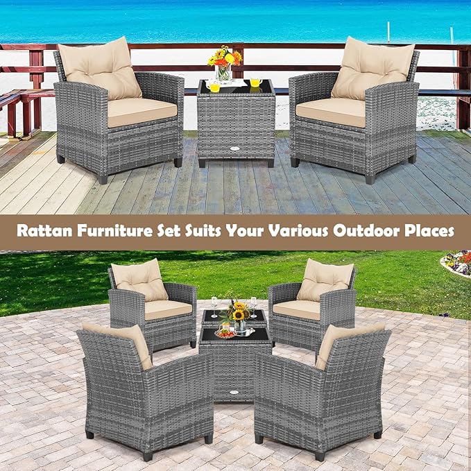 Tangkula 3 Pieces Wicker Patio Furniture Set, Outdoor Rattan Conversation - Image 6