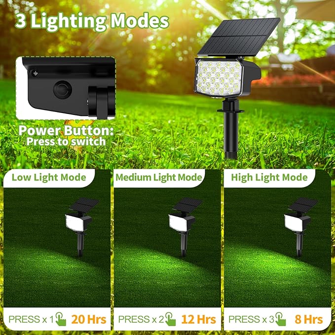 8 Pack Solar Spot Lights Outdoor, Waterproof IP65 Adjustable, 3 Lighting Modes - Image 4