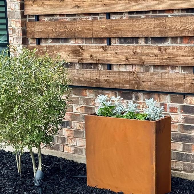 Rusted Metallic Heavy Rectangular Planter 30" x 12" x 24" - Image 2