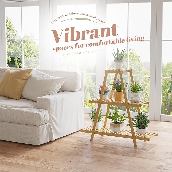 Plant Stand For Indoor Outdoor Tiered Plant Shelf 3 Tier 8 Potted Bamboo Flower - Image 3