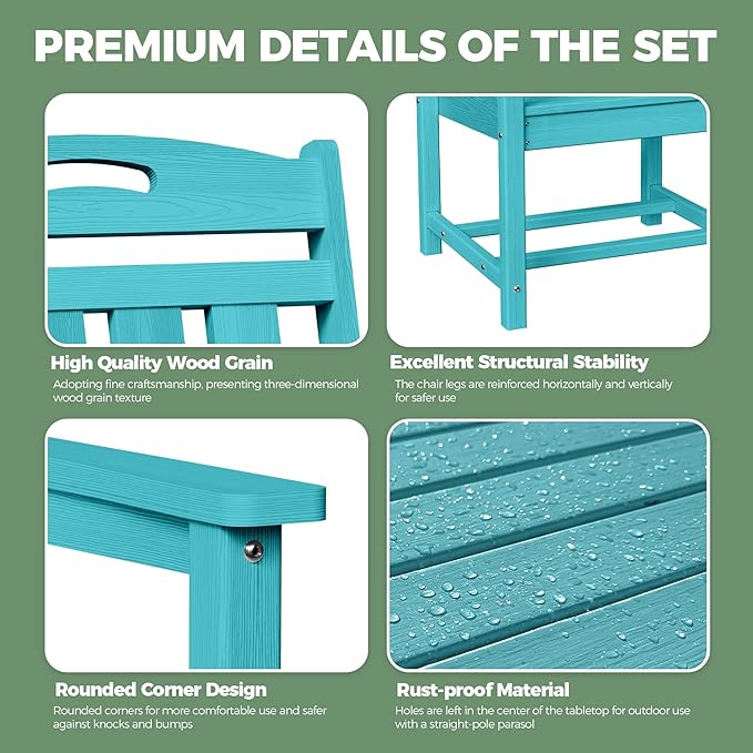 HDPE Outdoor Dining Set, Patio Table and Chairs Set, All-Weather 7-Piece - Image 6