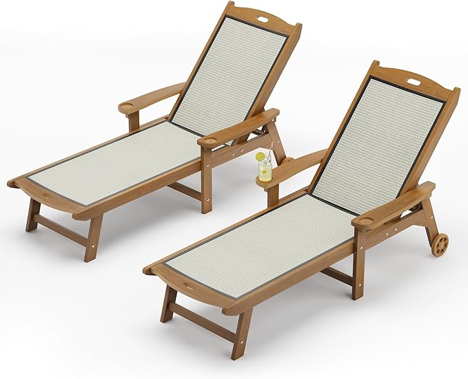 LUE BONA Chaise Lounge Chair Outdoor Set of 4, HDPS and HDPE Wicker Material by LUEBONA