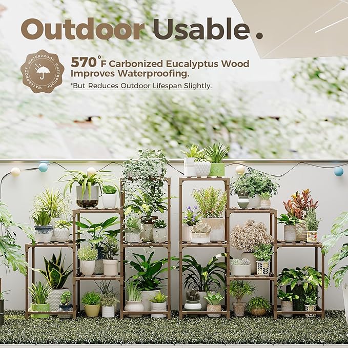 Bamworld 2 Sets of Package Plant Stands Indoor Wood Plant Shelf Outdoor Tiered - Image 2