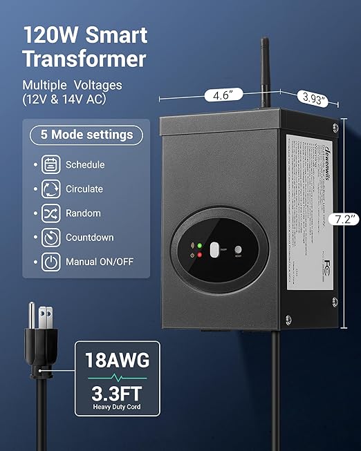 DEWENWILS Smart Low Voltage Landscape Transformer 120W, 120V AC to 12V AC - Image 7