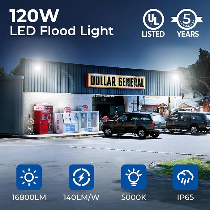CINOTON 120W LED Flood Lights Outdoor, IP65 Waterproof Exterior Security Wall - Image 2