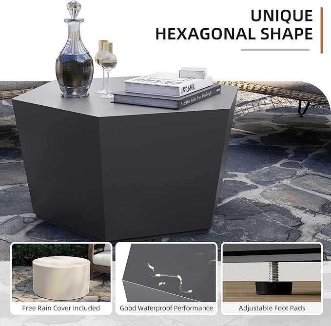 UPHA Outdoor Hexagon Coffee Table, Small Modern Minimalist Accent Tables - Image 5