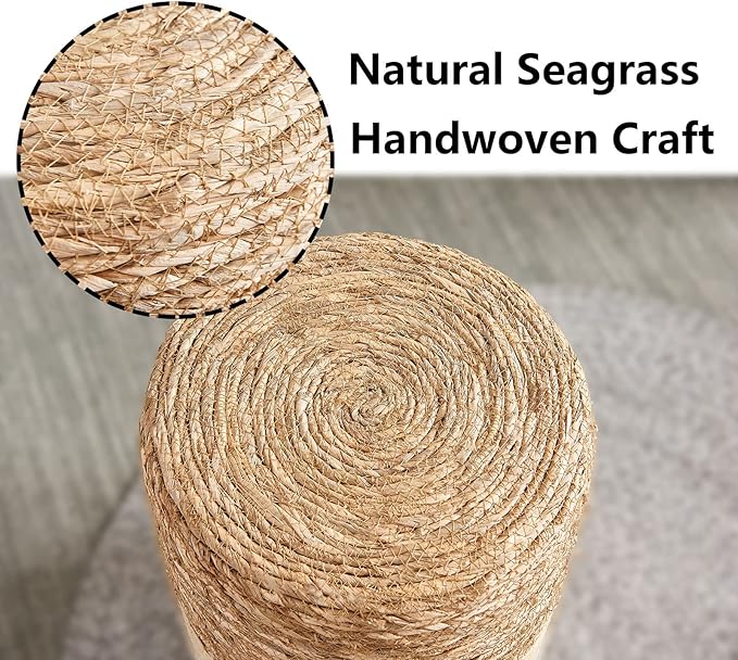 Wimarsbon Natural Seagrass Foot Stool, Hand Weaving Round Ottoman, - Image 7