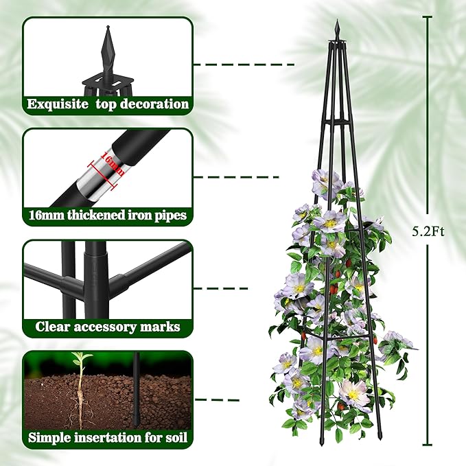 5.2FT Obelisk Trellis for Climbing Plants Outdoor, 16mm Rust-Proof Extra - Image 4