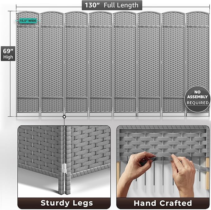 Sorbus 8 Panel Room Divider 6 ft. Tall - Image 5