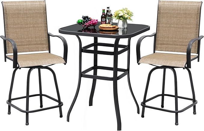 Devoko Patio Swivel Bar Set 3 Pieces Patio High Top Bar Table and Stools Chairs by DEVOKO