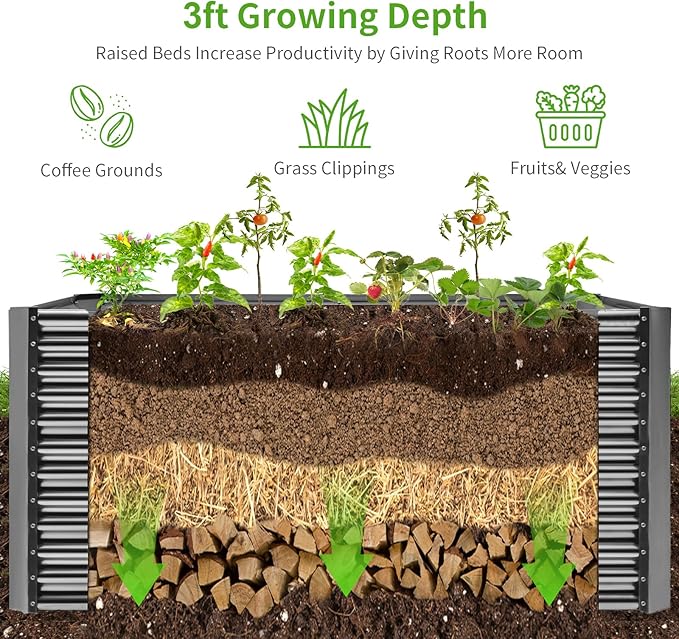 Land Guard 6x3x3ft Rectangular Galvanized Raised Garden Beds, Large-Capacity - Image 4