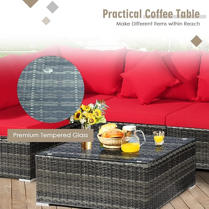 Tangkula 7 Pieces Wicker Patio Furniture Set, All-Weather Outdoor Rattan - Image 8