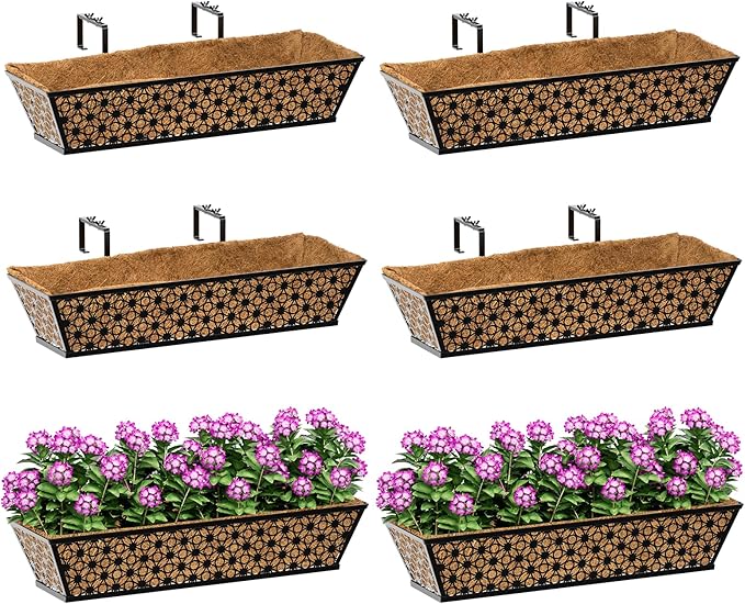 SPECILITE 24" Window Boxes Planters, Heavy Duty Metal Railing Planter Boxes by SPECILITE
