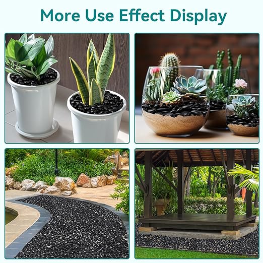 30 lbs Black Rocks for Planters, Polished Garden Stones for Outdoor Landscaping - Image 6