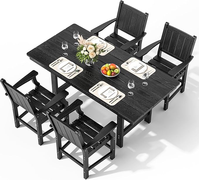 Pamapic 5-Piece Outdoor Dining Set, HDPE Outdoor Rectangular Table and 4 Chairs - Image 5