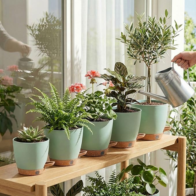 montresor 5 Pack Green 5/5.5/6/6.5/7 Inch Self Watering Planters - Image 9