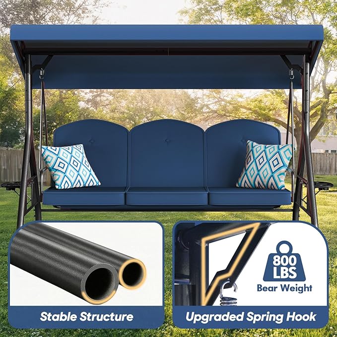 3 Seat Outdoor Porch Patio Swing - Image 3