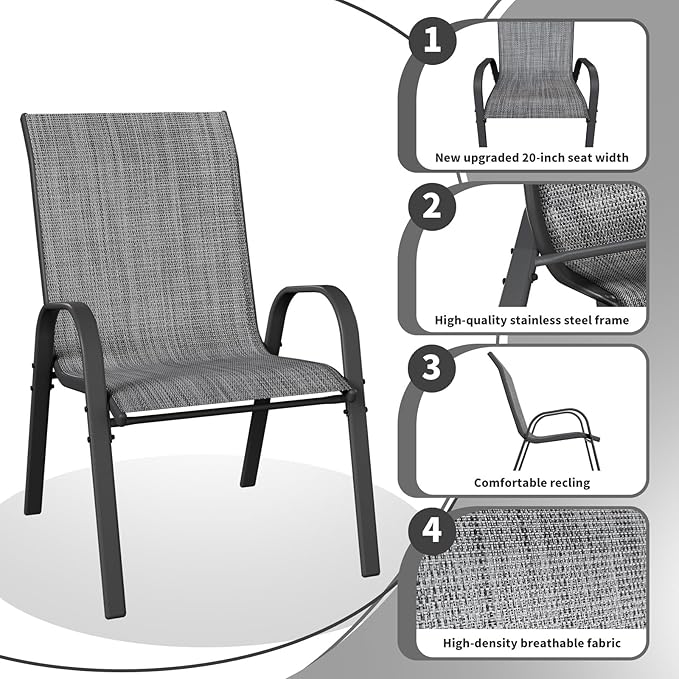 Patio Dining Chairs Set of 6, Outdoor Stackable Dining Chairs High Back - Image 4