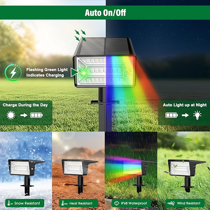 Solar Spot Lights Outdoor with 7 Lighting Modes RGB, 2 Pack Solar Color - Image 4