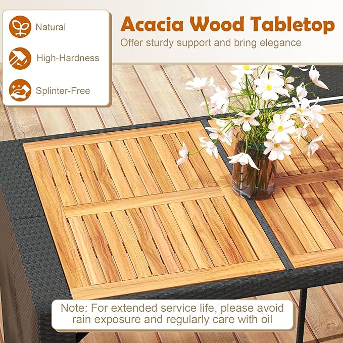 COSTWAY 7 PCS Patio Rattan Wicker Bar Set, Footrest and Cushion, Outdoor Table - Image 3