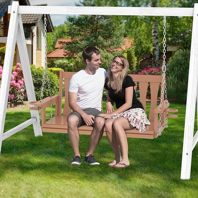 HIPS All-Weather Outdoor Hanging Porch Swing, 2 Seat Hanging Swing Bench - Image 7