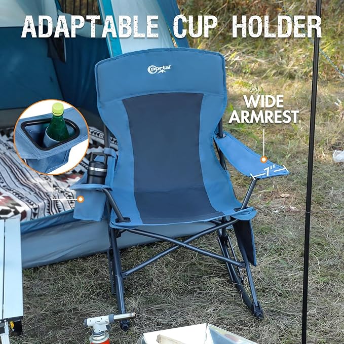 Portal Folding Camping Rocking Chair Portable Outdoor Rocker High Back Cup - Image 6