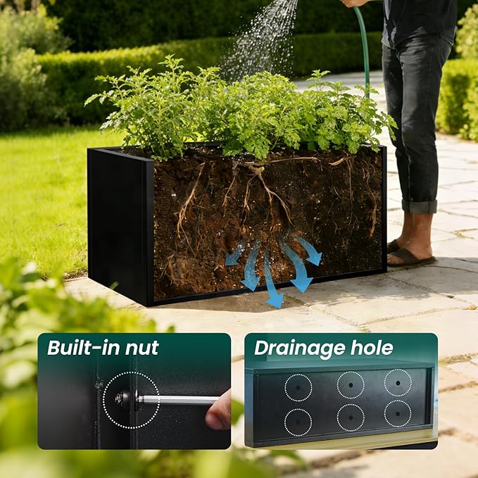 Metal Rectangular Planter Black Galvanized Steel Rectangle Planter Box 36" L x - Image 5