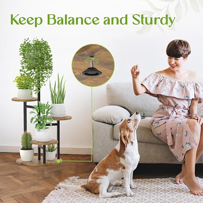 5 Tier Plant Stand Indoor, Metal Wood Flower Holder, Heavy Duty Tall Round - Image 5