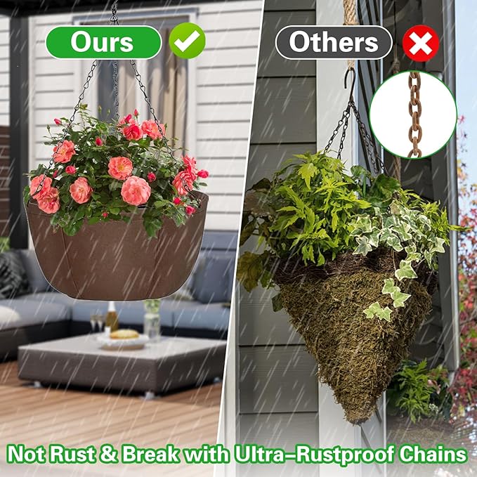 Hanging Baskets for Plants Outdoor, 12 Inch 3 Pack Hanging Planters for Outdoor - Image 7