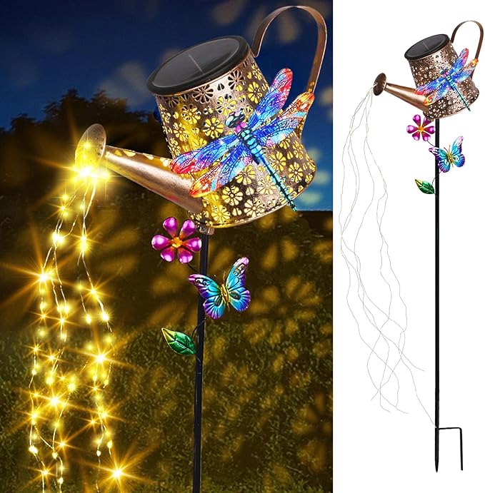 Solar Watering Can with Lights Outdoor Garden, 41in Large Dragonfly Garden - Image 3