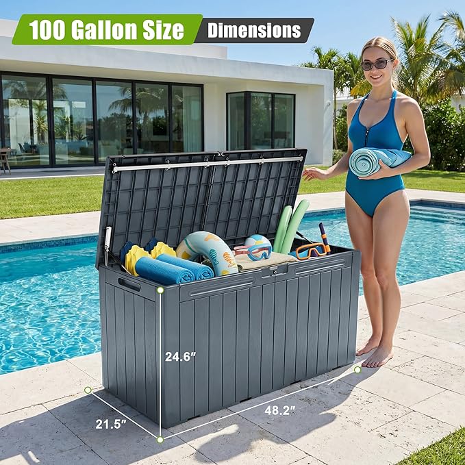 Flamaker Resin Deck Box 100 Gallon Large Lockable Outdoor Storage Box Waterproof - Image 2