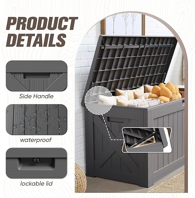 JUMMICO 120 Gallon Resin Deck Box, Large Outdoor Storage Box Waterproof & - Image 2