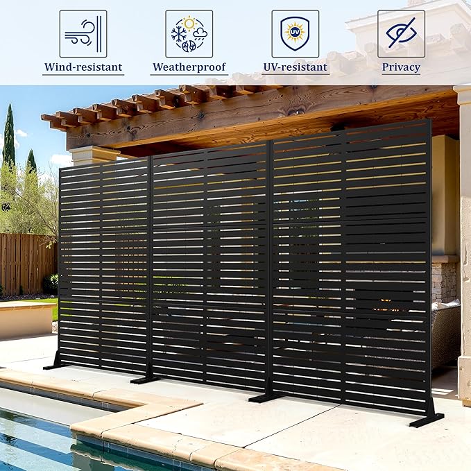 Metal Privacy Screen with Stand 72" H×47" W Outdoor Freestanding Privacy Screen - Image 5