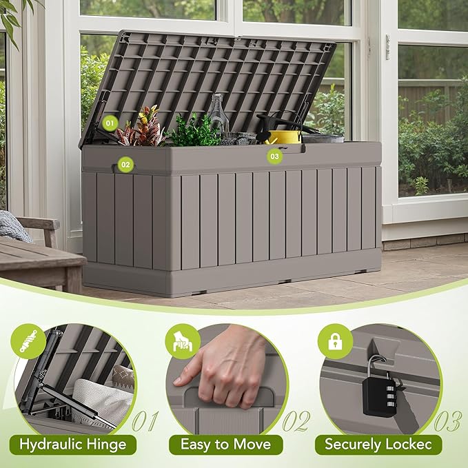 Devoko 78 Gallon Deck Box, Waterproof Resin Outdoor Storage Box - Image 2
