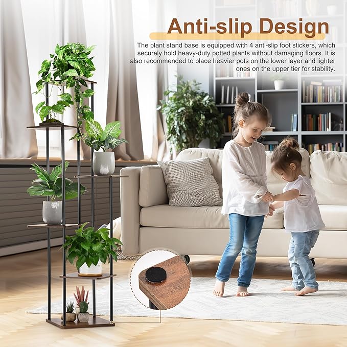 6 Tier Plant Stand Indoor Outdoor, Wood Metal Corner Shelf, Planter Shelf - Image 5