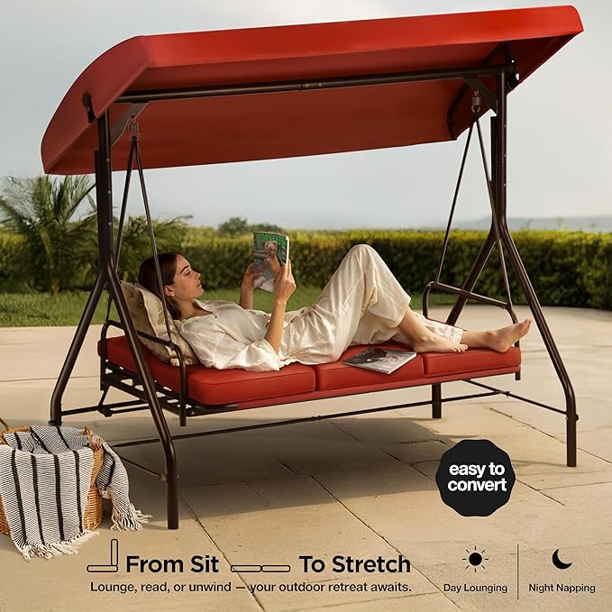 Porch Swing - 3-Seat Patio Outdoor Swing - Image 2