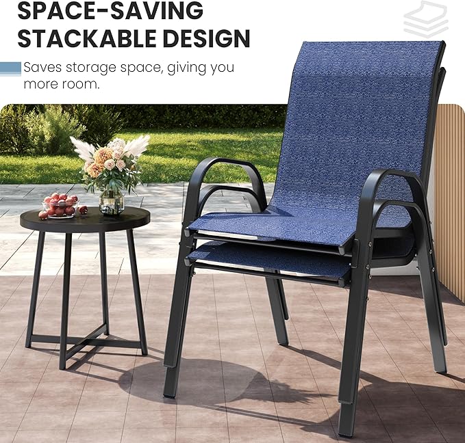 Patio Dining Chairs Set of 4, Outdoor Stackable Dining Chairs High Back - Image 6