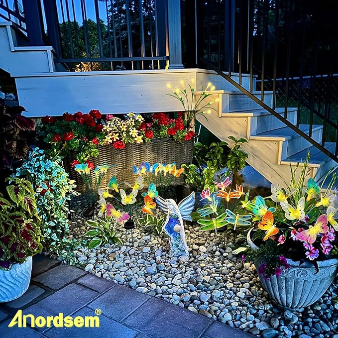 Anordsem Solar Garden Lights Outdoor: 8 Removable Optical Fiber Dragonflies 2 - Image 7