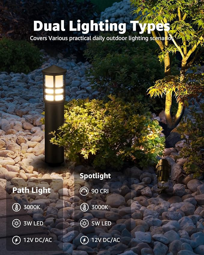 SUNVIE 12-Pack Low Voltage Landscape Lighting Kit LED Bollard Pathway Lights - Image 2