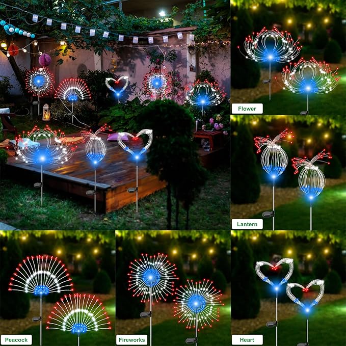 Solar Garden Lights Outdoor Waterproof, 2 Pack 120 LED Solar Firework Lights - Image 4