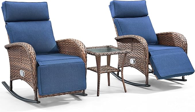 3 Pieces Zero Gravity Wicker Patio Rocking Recliner Chairs Set of 2 - Image 7