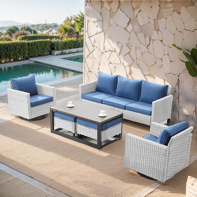 Belord 6 Piece Outdoor Furniture Patio Wicker Sofa Set, Oversize Outdoor Swivel - Image 3