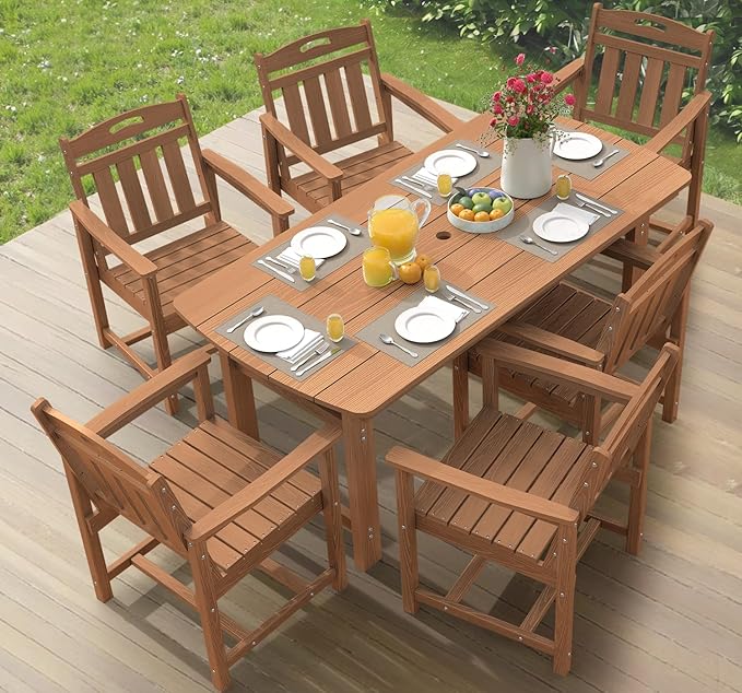 Ciokea HDPE Outdoor Dining Set, 7-Piece Patio Table and Chairs Set by CIOKEA