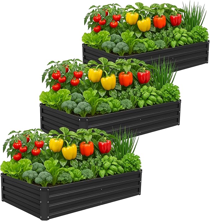 3 Pack 6x3x1FT Galvanized Raised Garden Beds Kit Outdoor Metal Gardening by Meberam