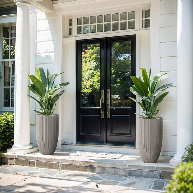 Kante 24 Inch Tall Round Concrete Planter, Large Indoor Outdoor Plant Pots - Image 3