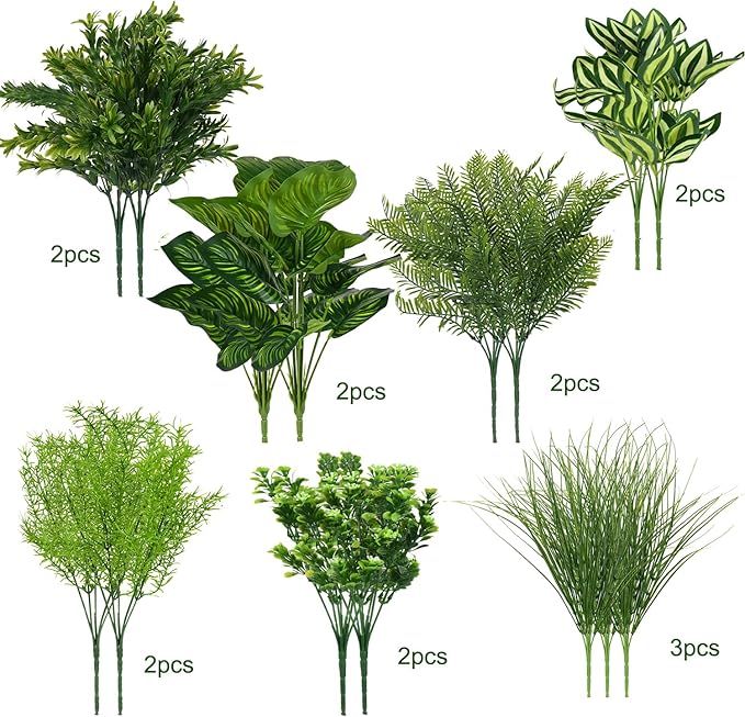 15Pcs Outdoor Artificial Plants UV Resistant Fake Plastic Greenery Spring Grass - Image 2